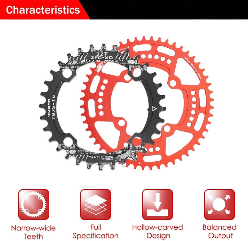 BESNIN Chainring 104 BCD Chainring 30T 32T 34T 36T 38T 40T 42T 44T 46T 48T 50T 52T Narrow Wide Tooth Round Chainring for 7/8/9/10/11/12 Speed MTB BMX Road Bike - Image 3